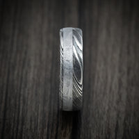 Woodgrain Kuro Damascus Steel Men's Ring with Meteorite and Wood Sleeve