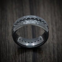 Black Titanium or Black Zirconium Custom Men's Ring with Eternity Black Diamonds and a Hammered Finish