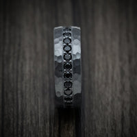 Black Titanium or Black Zirconium Custom Men's Ring with Eternity Black Diamonds and a Hammered Finish