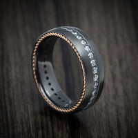 Black Titanium or Black Zirconium Custom Men's Ring with Eternity Diamonds and Braided Gold Inlays