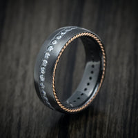 Black Titanium or Black Zirconium Custom Men's Ring with Eternity Diamonds and Braided Gold Inlays