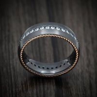 Black Titanium or Black Zirconium Custom Men's Ring with Eternity Diamonds and Braided Gold Inlays