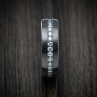 Black Titanium or Black Zirconium Custom Men's Ring with Eternity Diamonds and Braided Gold Inlays