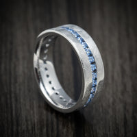 White Gold and Denim Sapphire Eternity Men's Ring Custom Made
