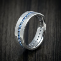 White Gold and Denim Sapphire Eternity Men's Ring Custom Made