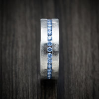 White Gold and Denim Sapphire Eternity Men's Ring Custom Made