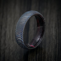 Kuro-Ti Heat-Treated Titanium Damascus and DiamondCast Sleeve Men's Ring Custom Made