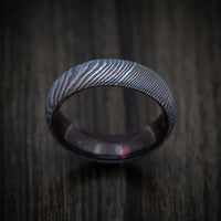 Kuro-Ti Heat-Treated Titanium Damascus and DiamondCast Sleeve Men's Ring Custom Made