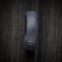 Kuro-Ti Heat-Treated Titanium Damascus and DiamondCast Sleeve Men's Ring Custom Made
