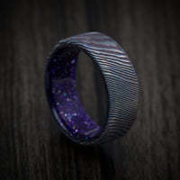 Kuro-Ti Heat-Treated Titanium Damascus and DiamondCast Sleeve Men's Ring Custom Made