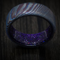 Kuro-Ti Heat-Treated Titanium Damascus and DiamondCast Sleeve Men's Ring Custom Made