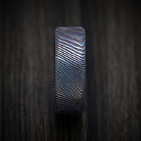 Kuro-Ti Heat-Treated Titanium Damascus and DiamondCast Sleeve Men's Ring Custom Made