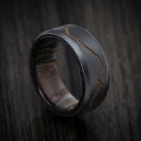 Black Titanium or Black Zirconium Custom Men's Ring with DiamondCast Sleeve and Cerakote Mountain Design