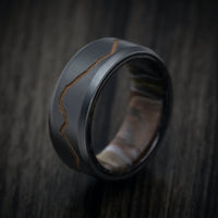 Black Titanium or Black Zirconium Custom Men's Ring with DiamondCast Sleeve and Cerakote Mountain Design