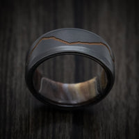 Black Titanium or Black Zirconium Custom Men's Ring with DiamondCast Sleeve and Cerakote Mountain Design