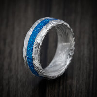 Sunset Kuro Damascus Steel and DiamondCast Inlay Men's Ring Custom Made