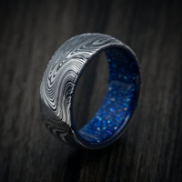 Marble Kuro Damascus Steel and DiamondCast Sleeve Men's Ring Custom Made