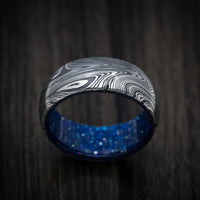 Marble Kuro Damascus Steel and DiamondCast Sleeve Men's Ring Custom Made