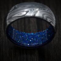 Marble Kuro Damascus Steel and DiamondCast Sleeve Men's Ring Custom Made