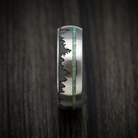 Titanium and Opal Men's Ring with Tree Design and Wood Sleeve Custom Made Band