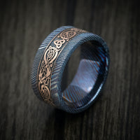 Kuro-Ti Heat-Treated Titanium Damascus and Gold Celtic Dragon Custom Men's Ring