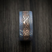 Kuro-Ti Heat-Treated Titanium Damascus and Gold Celtic Dragon Custom Men's Ring
