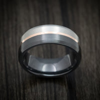 Two-Tone Black and Silver Zirconium with 14k Gold Inlay Custom Men's Ring