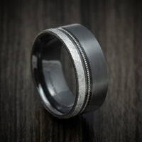 Black Zirconium Guitar String Men's Ring with Gibeon Meteorite Inlay Custom Made Band