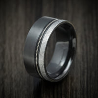 Black Zirconium Guitar String Men's Ring with Gibeon Meteorite Inlay Custom Made Band
