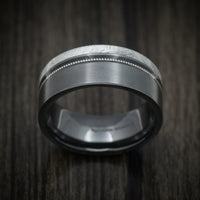 Black Zirconium Guitar String Men's Ring with Gibeon Meteorite Inlay Custom Made Band