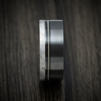 Black Zirconium Guitar String Men's Ring with Gibeon Meteorite Inlay Custom Made Band