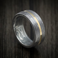 Tantalum and 14K Gold Men's Ring with Marble Kuro Damascus Steel Sleeve Custom Band