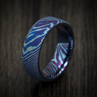 Kuro-Ti Heat-Treated Titanium Damascus Men's Ring Custom Made Band