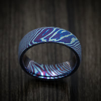 Kuro-Ti Heat-Treated Titanium Damascus Men's Ring Custom Made Band