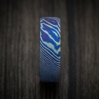 Kuro-Ti Heat-Treated Titanium Damascus Men's Ring Custom Made Band