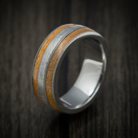 Titanium Men's Ring with Gibeon Meteorite and Wood Inlays Custom Made Band