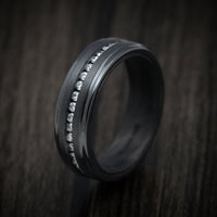 Black Titanium or Black Zirconium Custom Men's Ring with Diamonds and a Forged Carbon Fiber Sleeve