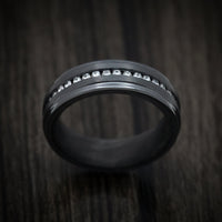 Black Titanium or Black Zirconium Custom Men's Ring with Diamonds and a Forged Carbon Fiber Sleeve