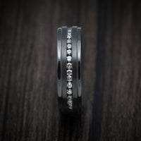 Black Titanium or Black Zirconium Custom Men's Ring with Diamonds and a Forged Carbon Fiber Sleeve