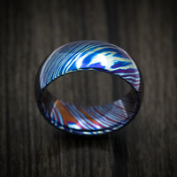 Kuro-Ti Heat-Treated Titanium Damascus Men's Ring Custom Made Band
