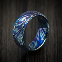 Kuro-Ti Heat-Treated Titanium Damascus Men's Ring Custom Made Band