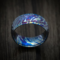 Kuro-Ti Heat-Treated Titanium Damascus Men's Ring Custom Made Band