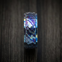 Kuro-Ti Heat-Treated Titanium Damascus Men's Ring Custom Made Band