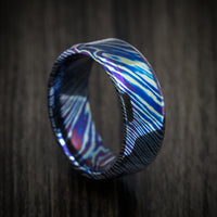 Kuro-Ti Heat-Treated Titanium Damascus Men's Ring Custom Made Band