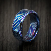 Kuro-Ti Heat-Treated Titanium Damascus Men's Ring Custom Made Band