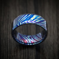 Kuro-Ti Heat-Treated Titanium Damascus Men's Ring Custom Made Band