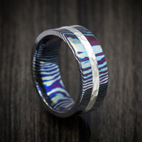 Kuro-Ti Heat-Treated Titanium Damascus and Silver Men's Ring Custom Made Band
