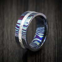 Kuro-Ti Heat-Treated Titanium Damascus and Silver Men's Ring Custom Made Band