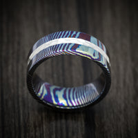 Kuro-Ti Heat-Treated Titanium Damascus and Silver Men's Ring Custom Made Band
