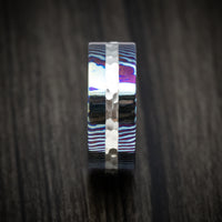 Kuro-Ti Heat-Treated Titanium Damascus and Silver Men's Ring Custom Made Band